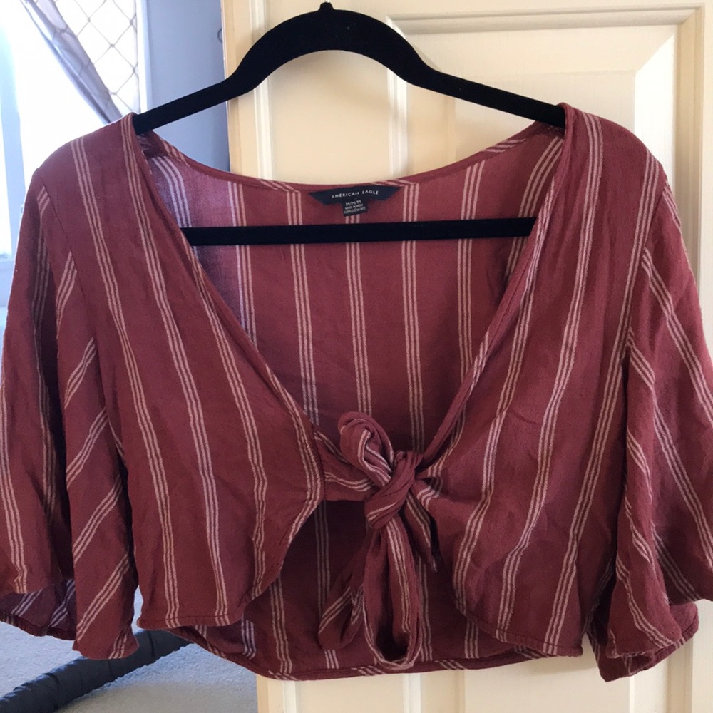 American Eagle Striped Tie Front Top